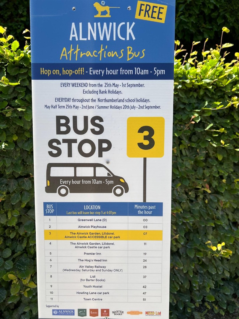 Alnwick Attractions Bus Stop 3